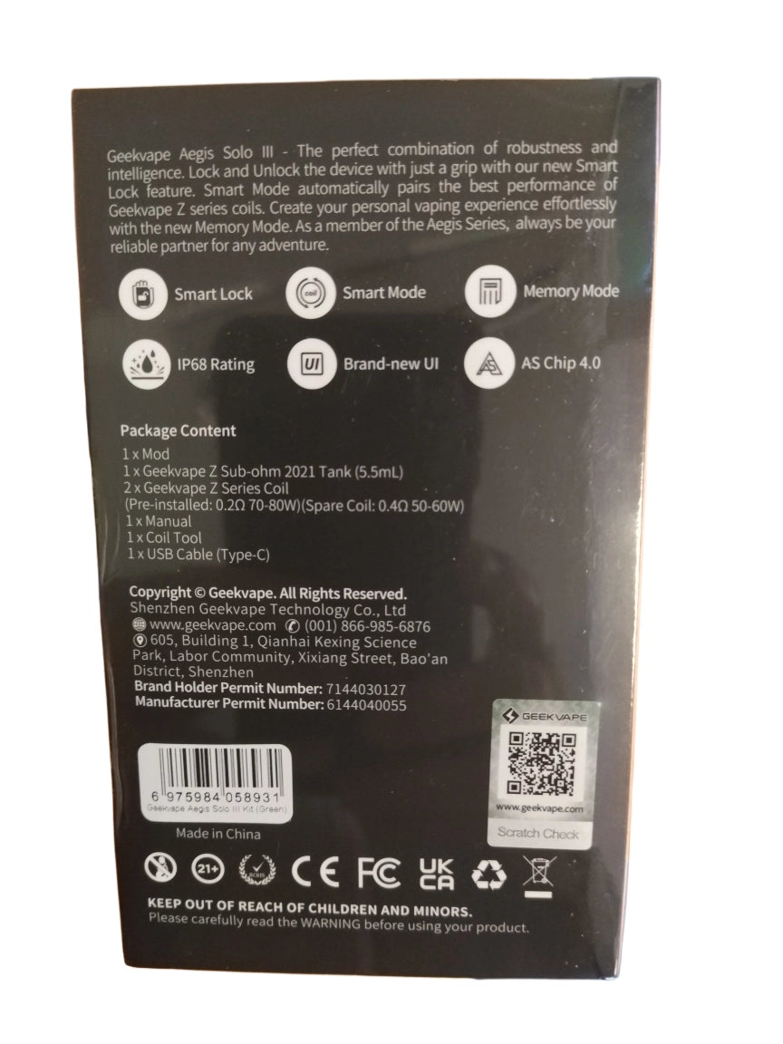 E-CIGARETTE GEEK VAPE AEGIS SOLO 3 KIT